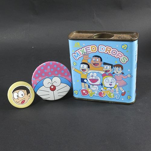Old Doraemon Candy Tin Can & Button Pins Doraemon With Nobita Nobi And ...