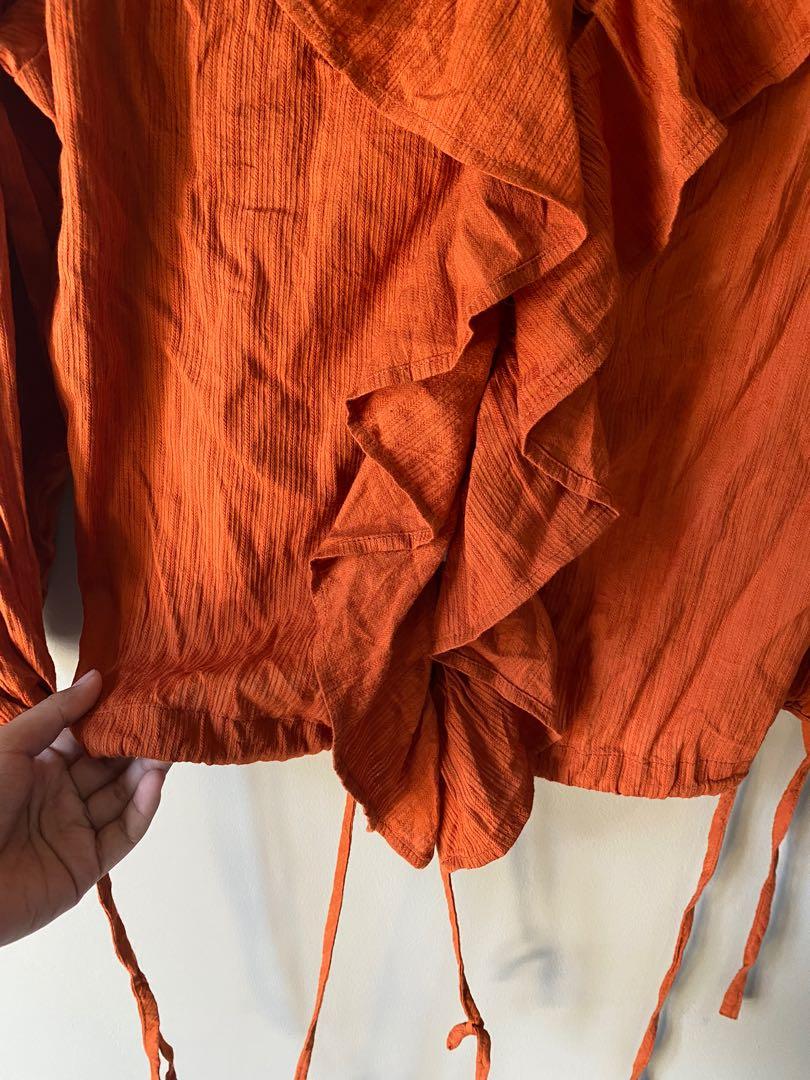 orange linen blouse, Fesyen Wanita 