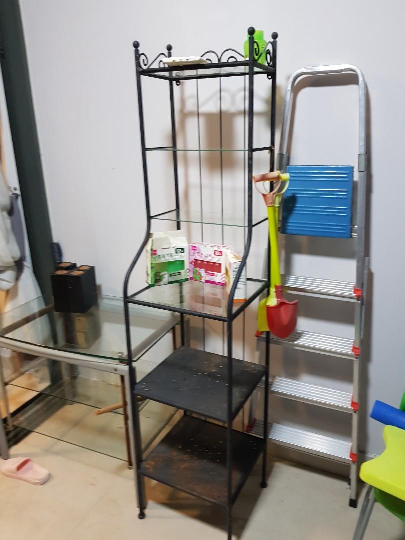 Outdoor metal frame+glass top shelf, Furniture & Home Living, Outdoor