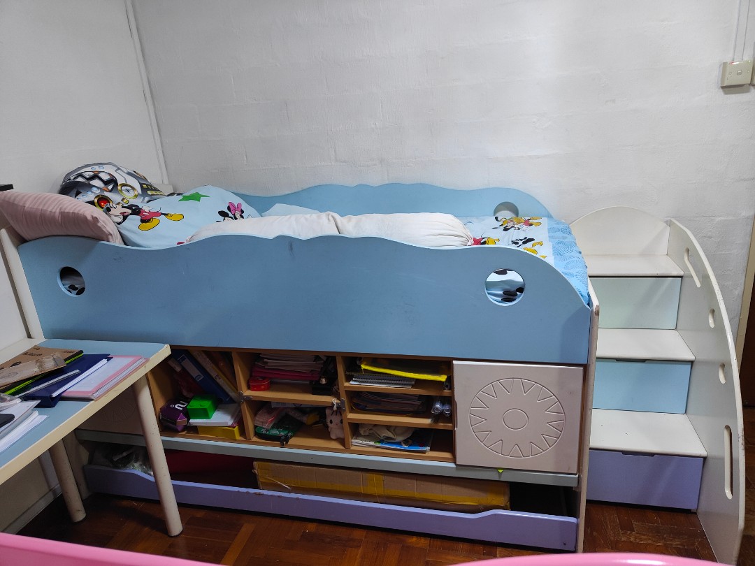 Preloved Used Children Bunk Beds with pull out bed and storages