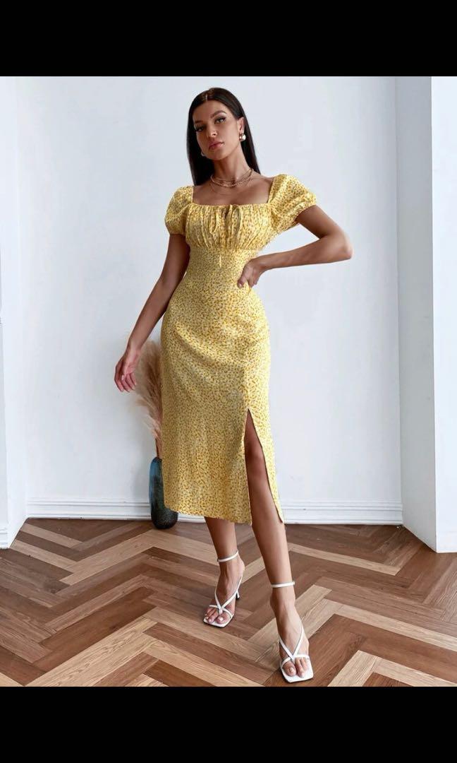 shein bae solid ruched bust lace trim slip dress SHEIN BAE Floral Pattern Lace Trim Camisole Maxi Bodycon Dress, Women Elegant Long Dress Rs: 3025 Size: XS S M L Code: sz2406068038426046