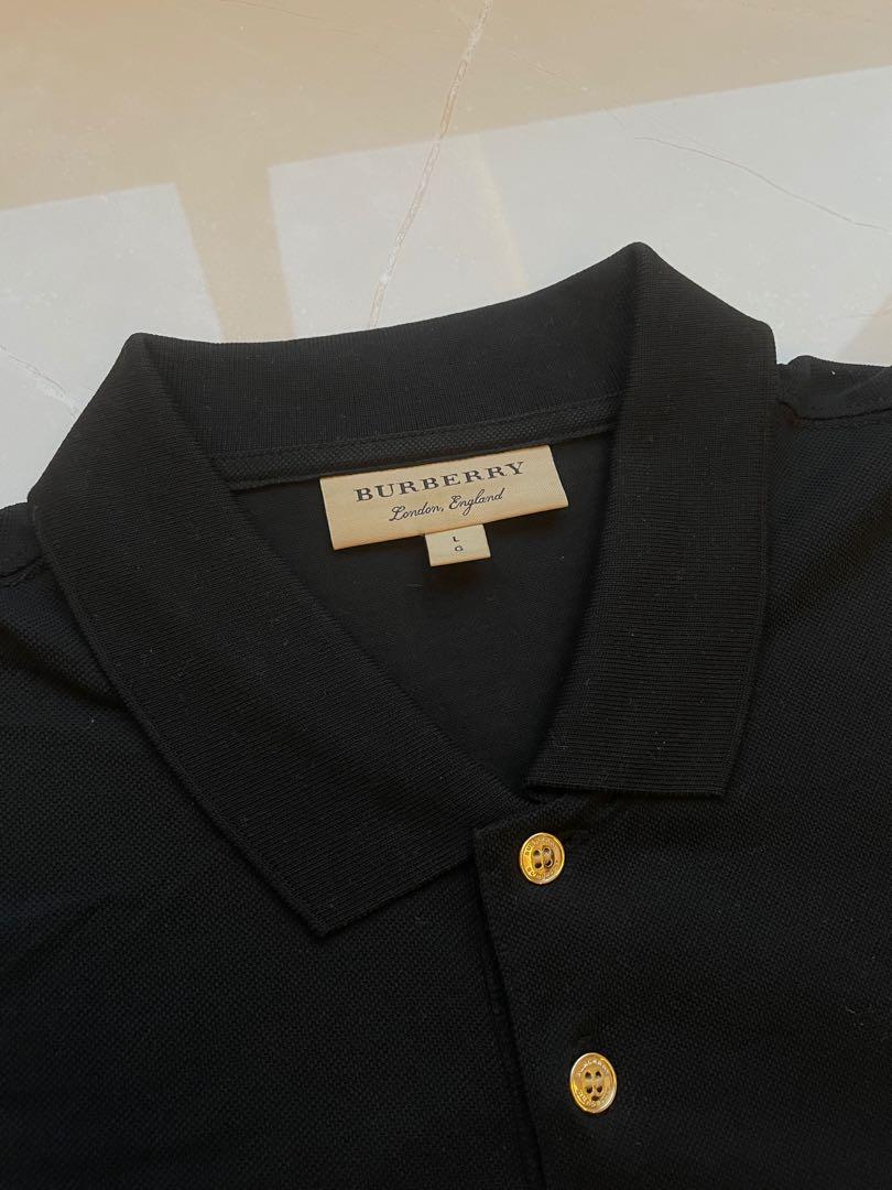 Size L Burberry Polo Shirt Tee Black Gold Hardware