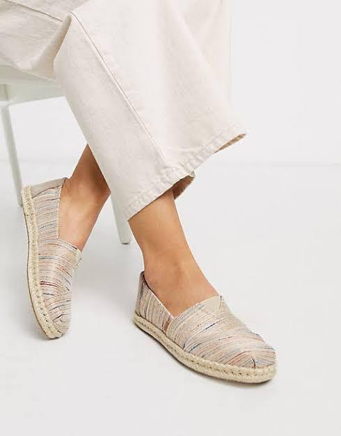 TOMS SHOES ALPARGATA ROPE BIRCH METALLIC SLUBBY STRIPE
