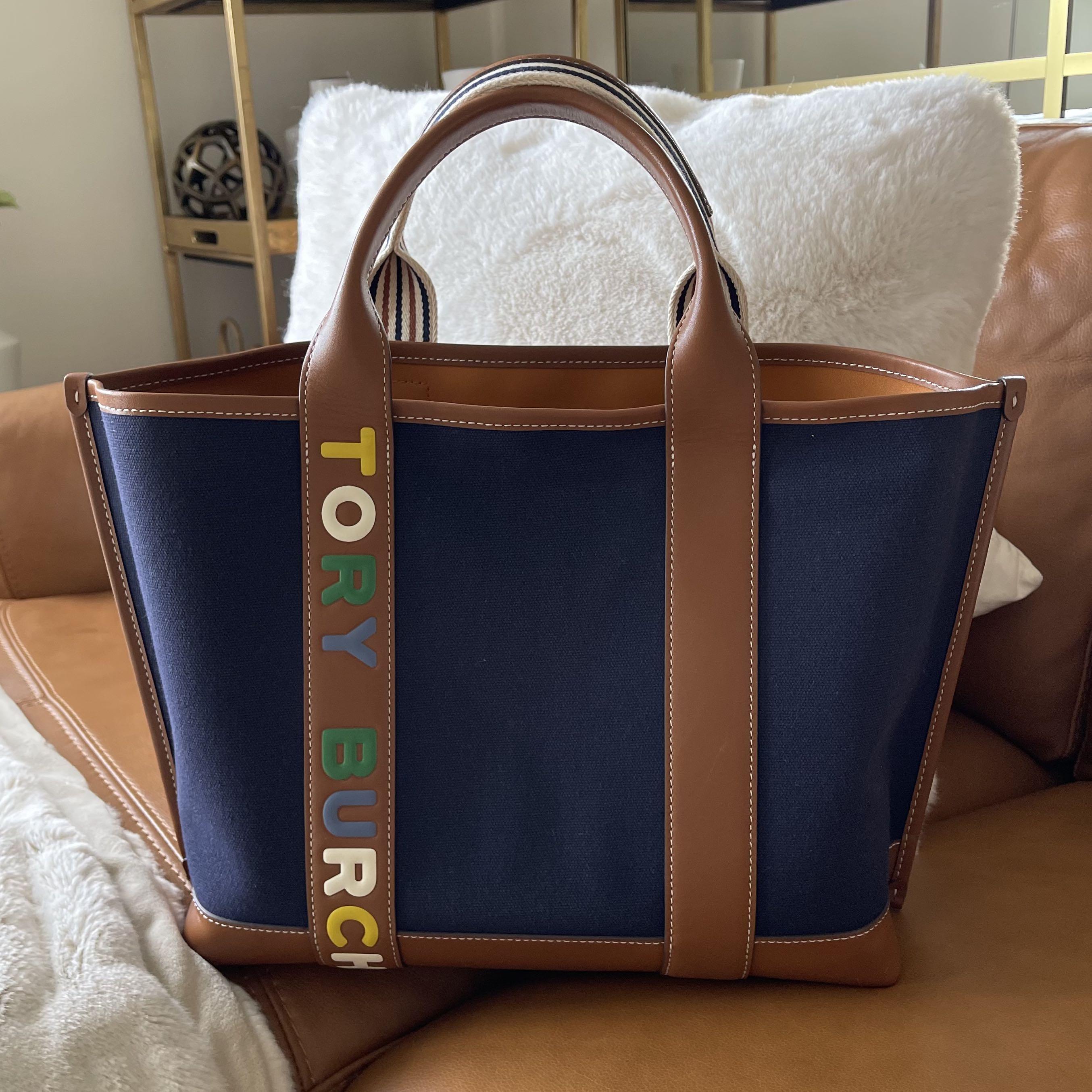 Tory Burch Perry T Monogram Triple Compartment Tote Bag - Royal Navy