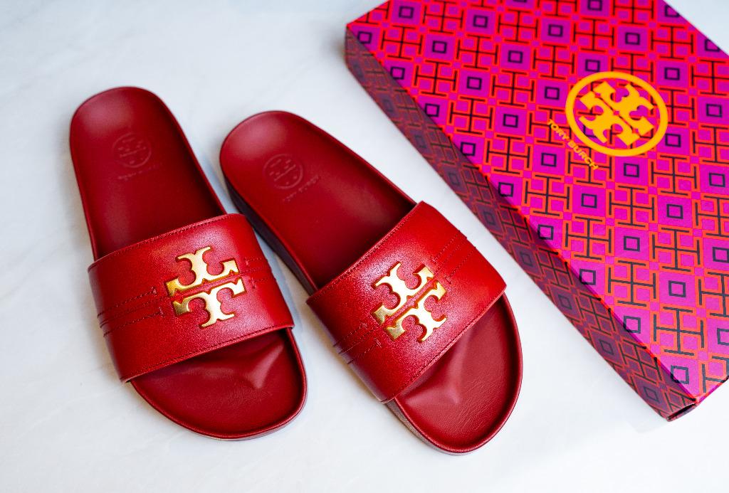 Tory burch red slides discount