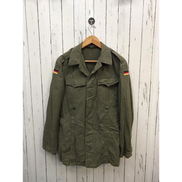 Vintage 80s German Military Field Jacket Olive Green Moleskin