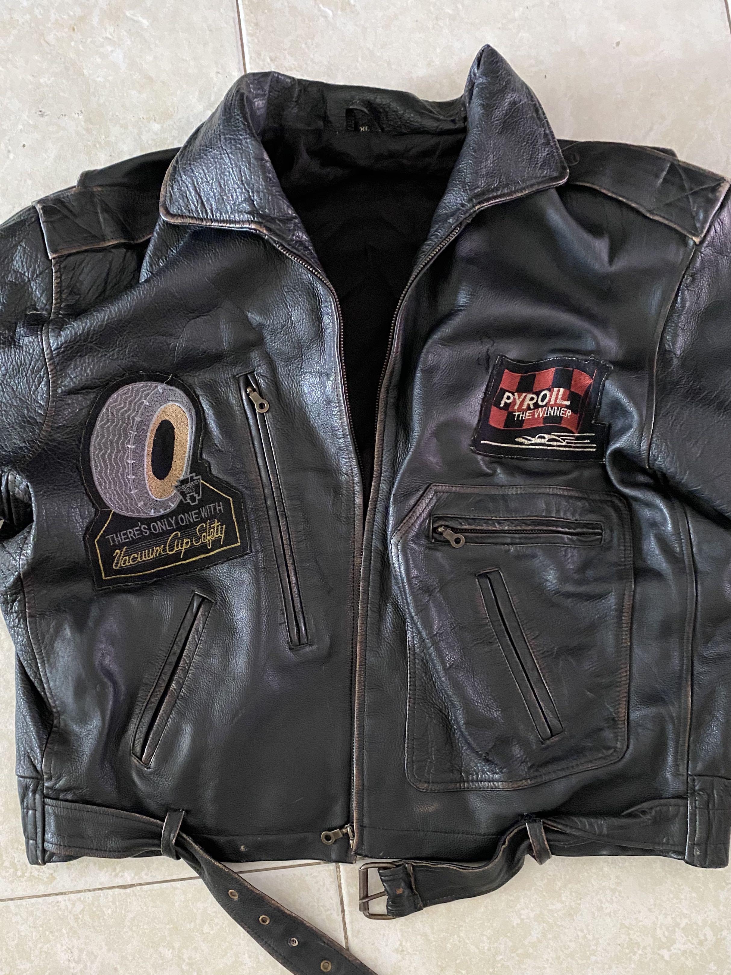 Vintage Leather Biker Jacket with Patches Pathwork