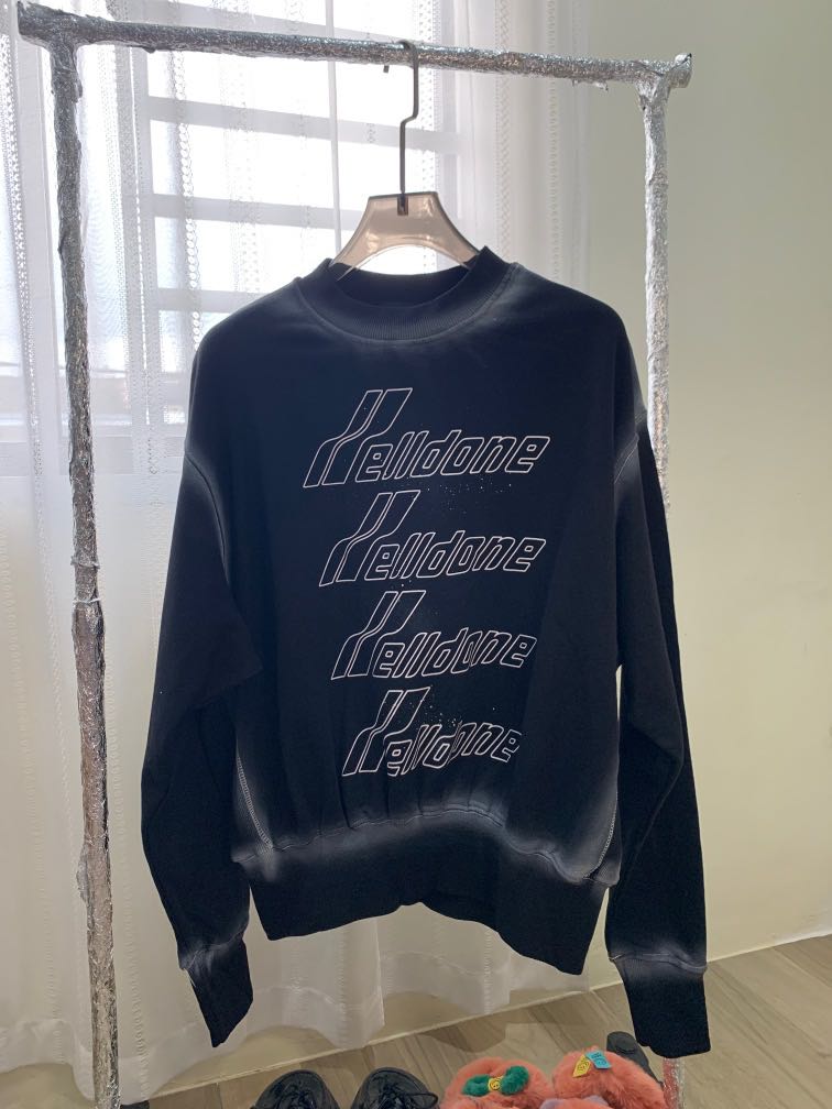 We11done star bullet screen letter sweater welldone color spray painting loose sweater