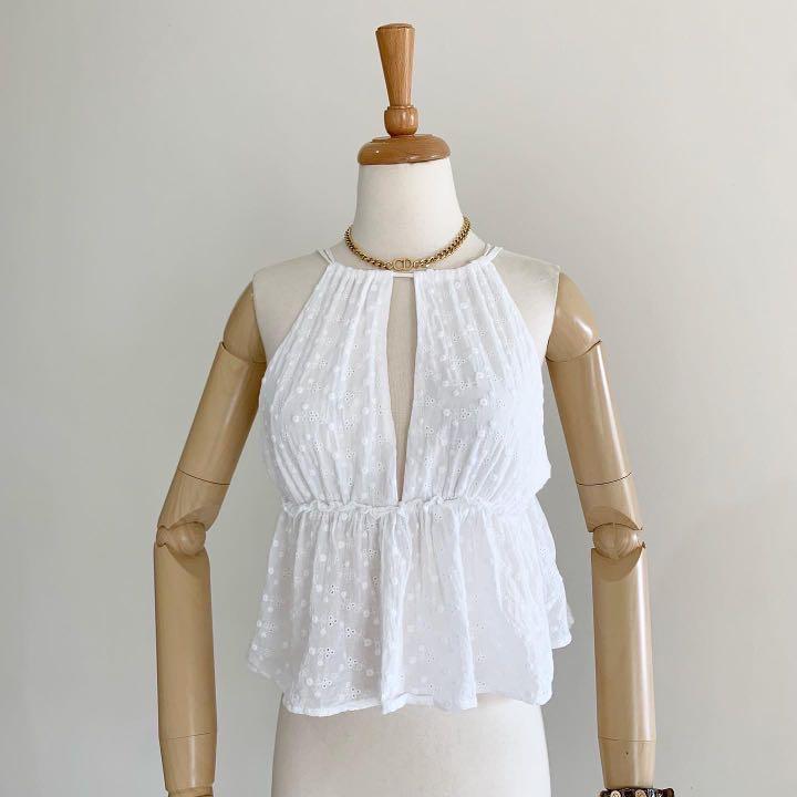 White eyelet summer tank, Fesyen Wanita 
