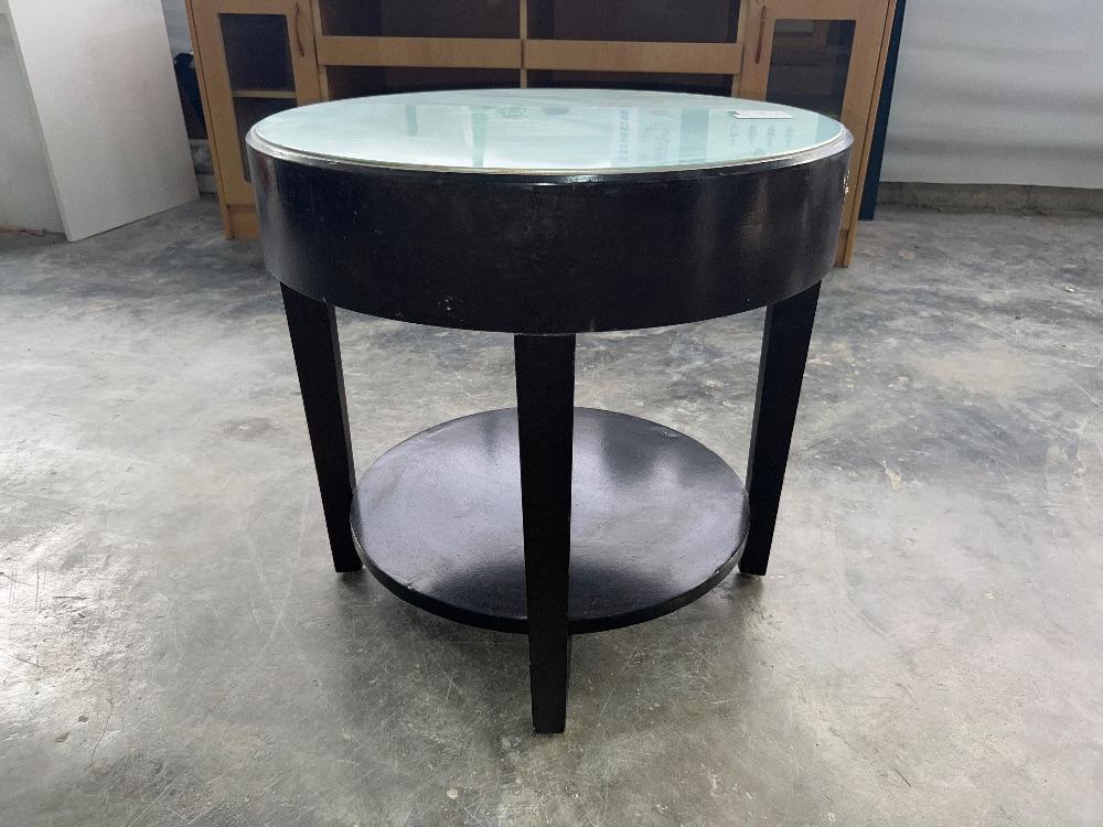 Wooden Round Glass Top Coffee Table Brown Colour / Meja Kopi Atas Kaca ...