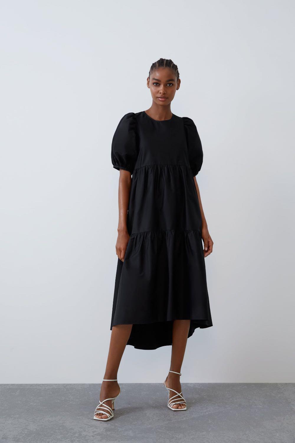 Zara puff sales sleeve dress black