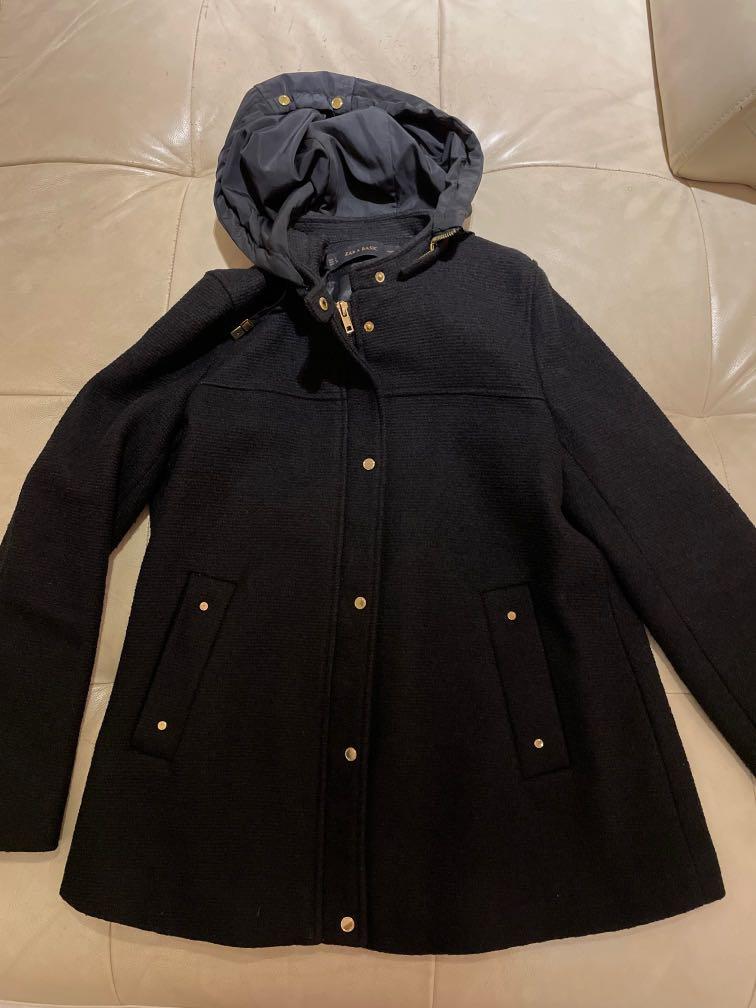 Zara black coat with hood, Women's 