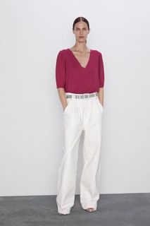 Zara satin blouse with toggles, Fesyen 