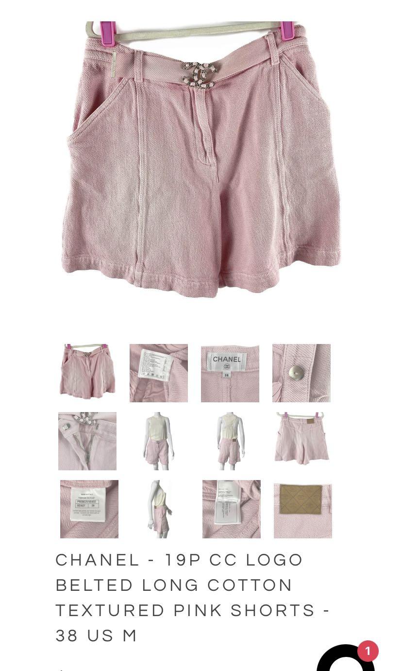 Chanel - 19P CC Logo Belted Long Cotton Textured Pink Shorts - 38 US M