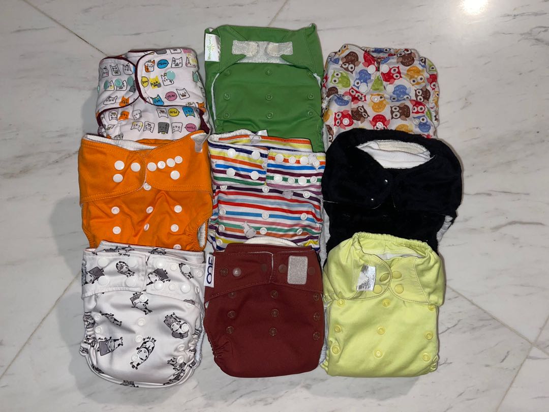 Assorted Baby Infant Cloth Diapers with Thick Inserts x 9, Babies