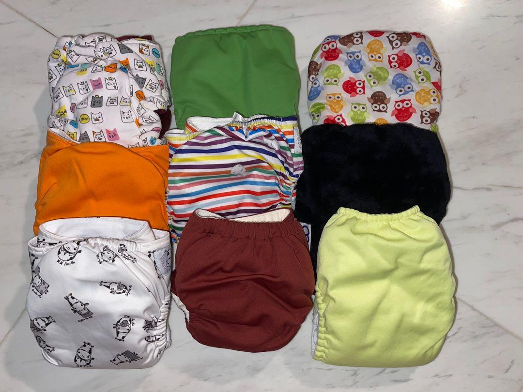 Assorted Baby Infant Cloth Diapers with Thick Inserts x 9, Babies