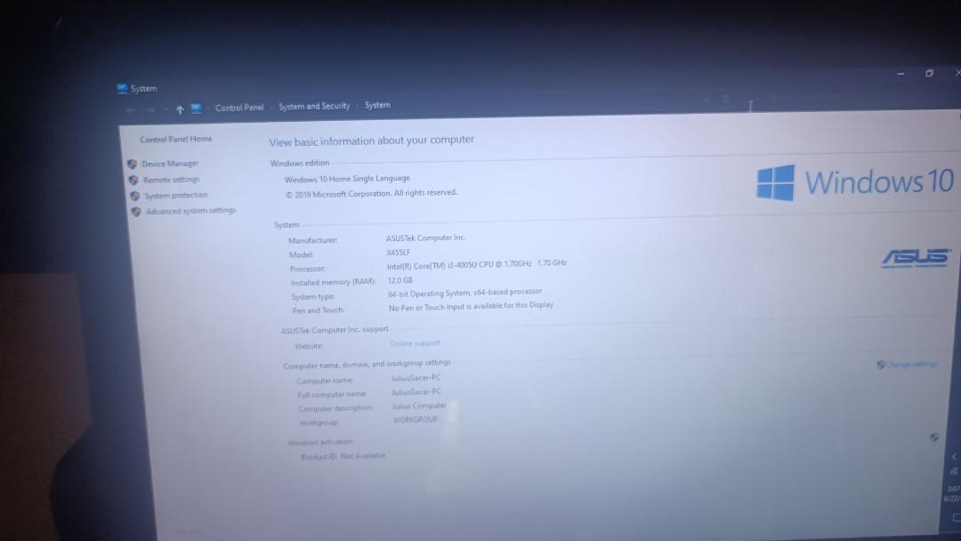 Asus Laptop for sale! (Category: Laptops & Notebooks) located in General Trias. Submitted by julzgacer (Listing ID 1168383426, Image 1). Description: Asus laptop for sale! SPECIFICATION: Windows 10 (licensed) Processor - core i3 1 TB HDD 12 GB RAM 4 GB Video card Complete package: Unit, bag, charger, wireless mouse, free mouse pad. Note: Honest Issue, battery lifespan 1 hour usage kapag dinakasaksak. Speaker basag na tunog. Not affected sa perfor