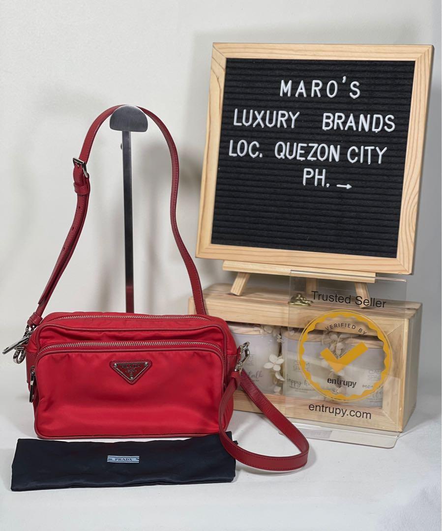 Authentic Prada Red nylon sling bag 8x5x3in