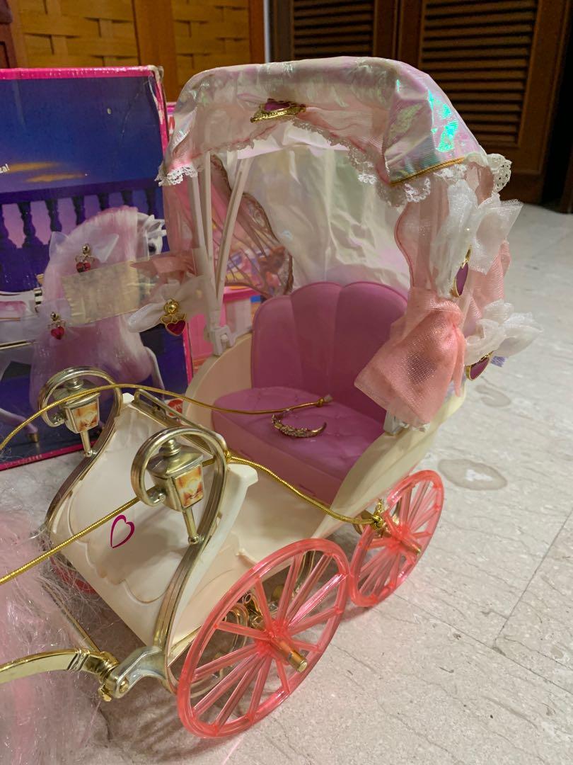 Barbie doll Crystal horse pink carriage Cinderella playset