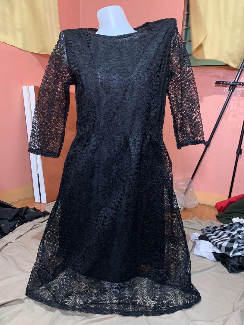 Black lace dress for funeral sales
