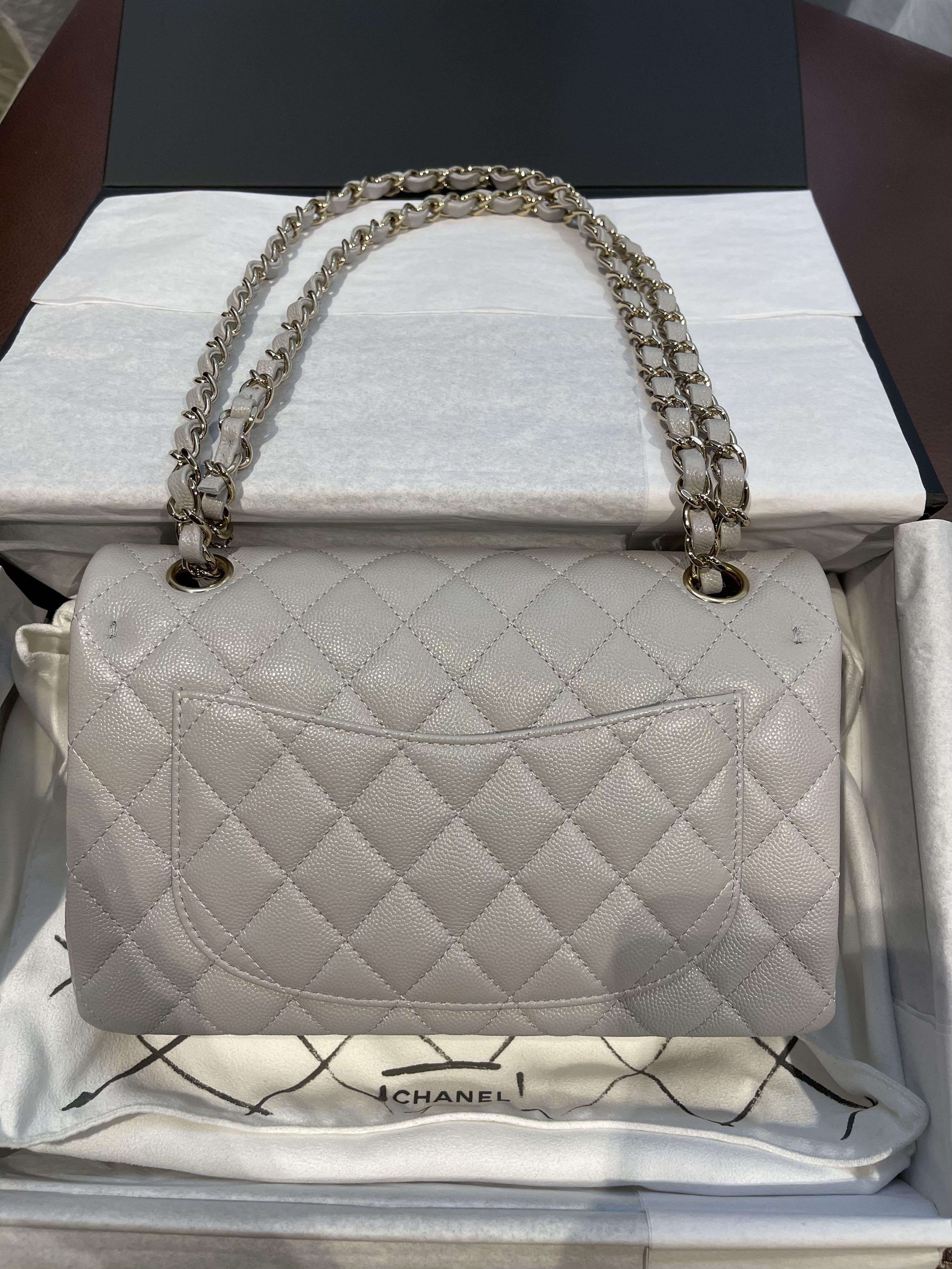 Chanel 21A Light Grey Small Classic Flap in Caviar with LGHW