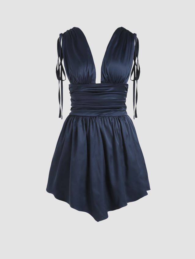 Cider Solid Satin Ruched Mini Dress, Women's Fashion, Dresses & Sets