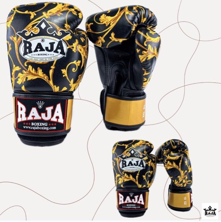 DESIGN: VERSACE style BLACK GOLD Muay Thai Boxing Gloves Sparring Gear  ORIGINAL RAJA
