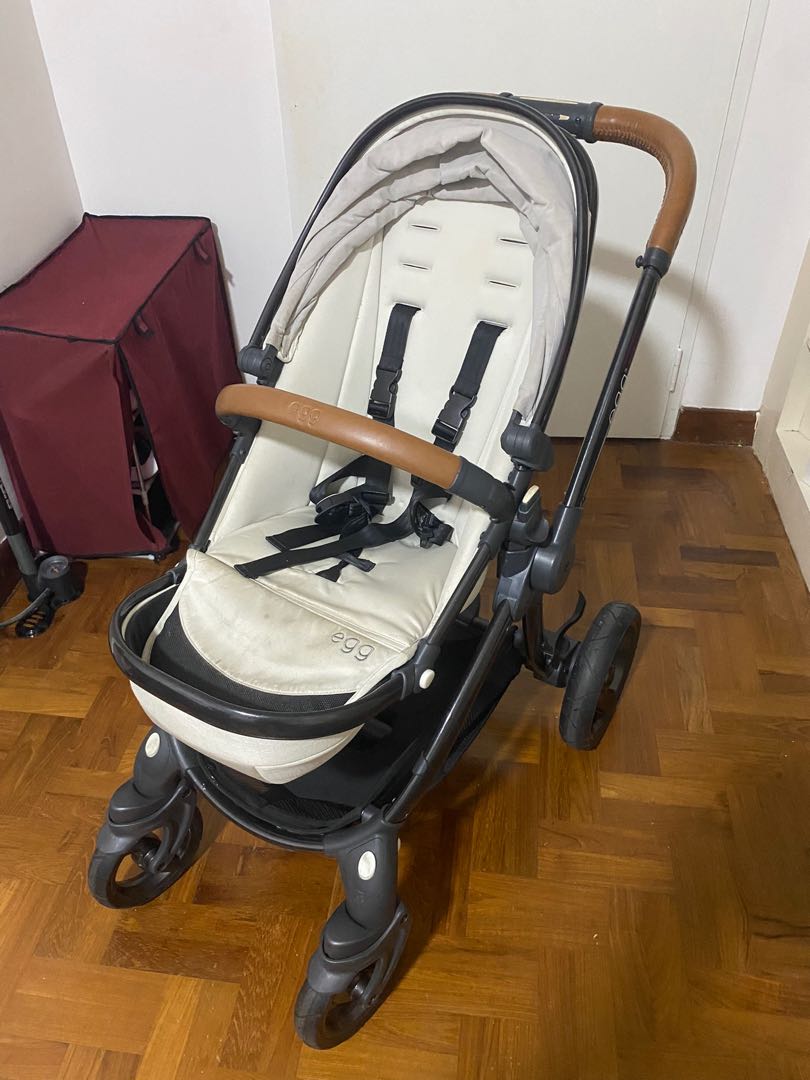Premium Egg stroller Jurassic cream gun metal and brown leather