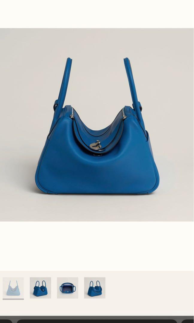 Hermes 26cm Blue Royal Clemence Leather Palladium Plated Lindy Bag