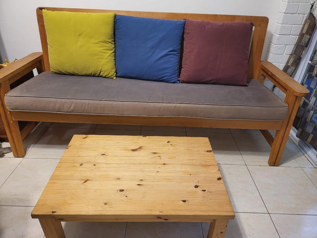 Hinoki wood bench sofa/sofa bed with cushion+Tea table, Furniture