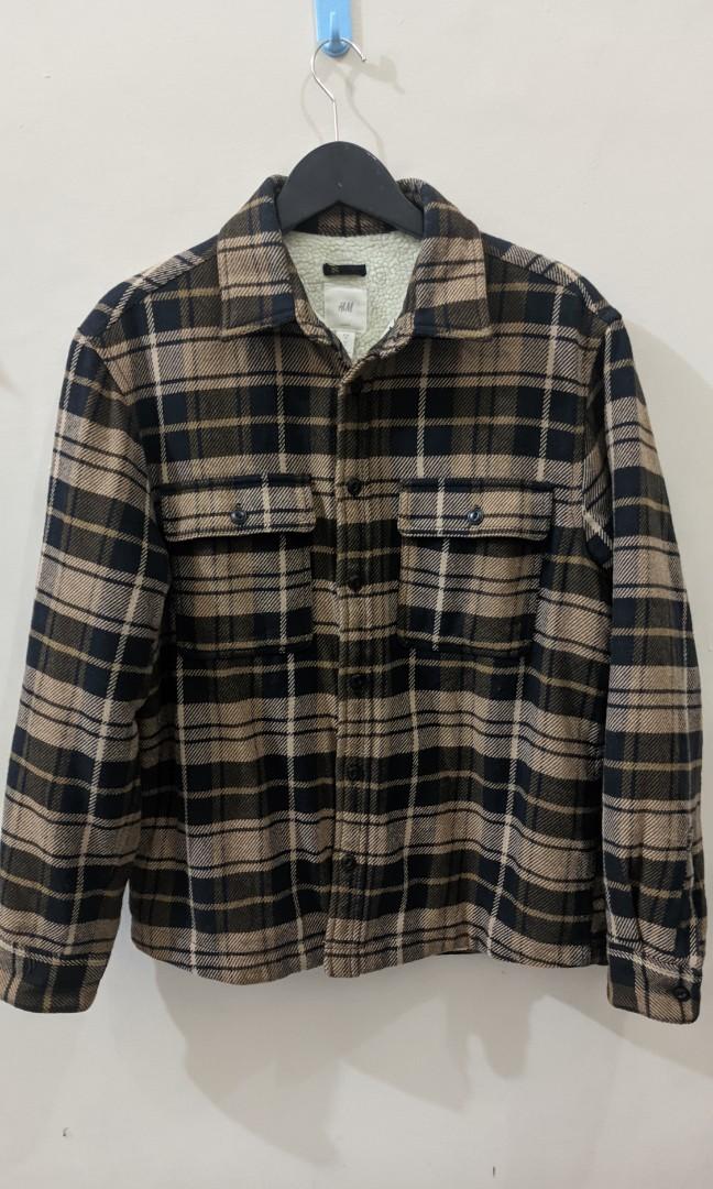 H\u0026M Plaid Sherpa Flannel Jacket, Fesyen 