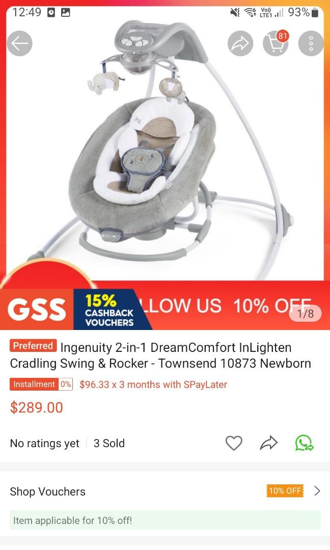 Ingenuity dreamcomfort inlighten cradling swing & rocker in townsend store