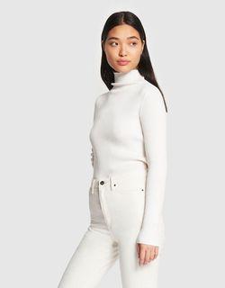 JH Lounge White Knit Turtleneck JHL Rib Polo L/S T (Luxe Cotton Cashmere)