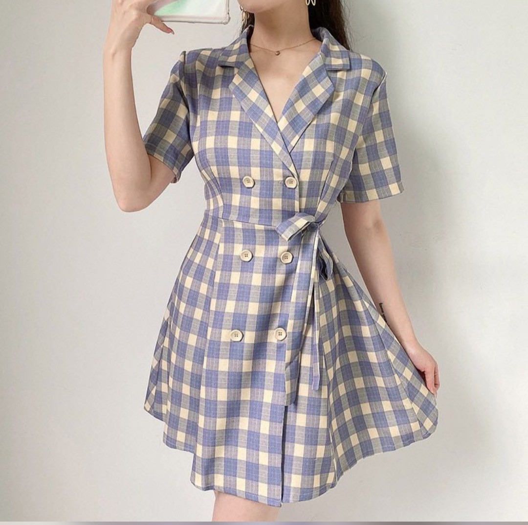 Korean sale checkered dress