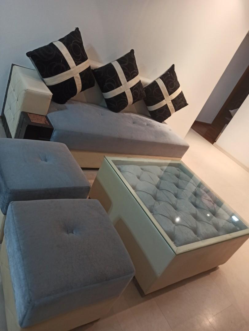 L Shape Sofa set 7 seater plus 2 puffy seaters, Furniture & Home Living ...