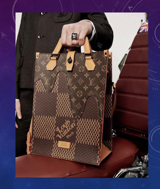 Louis Vuitton Virgil Abloh x Nigo Brown Monogram and Giant Damier Coated Canvas Drip Sac Plat Black Hardware, 2020 (Like New), Handbag