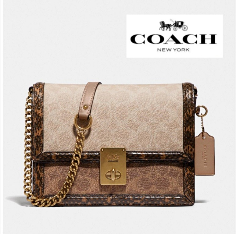 New Coach Original Hutton Shoulder Bag In Blocked Signature Canvas With Snakeskin Crossbody Shoulder Sling Bag For Women Come With Complete Set Suitable for Gift Luxury Bags Wallets on Carousell