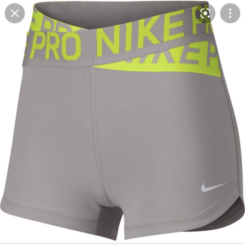 Nike Pro Training intertwist crossover tights booty spandex shorts in grey  with lime waistband, Women's Fashion, Activewear on Carousell