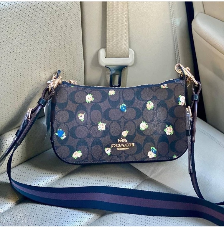 Original Coach Jes Baguette In Signature Canvas With Vintage Mini Rose