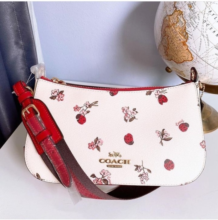 Original Coach Jes Baguette With Ladybug Floral Print C7973 Chalk