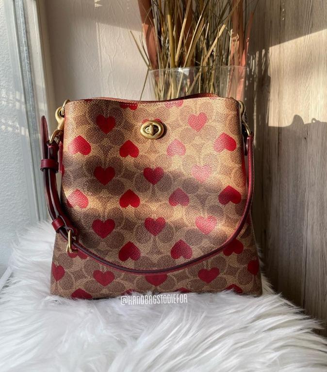 Coach Willow Bucket Bag in Signature Canvas with Heart Print