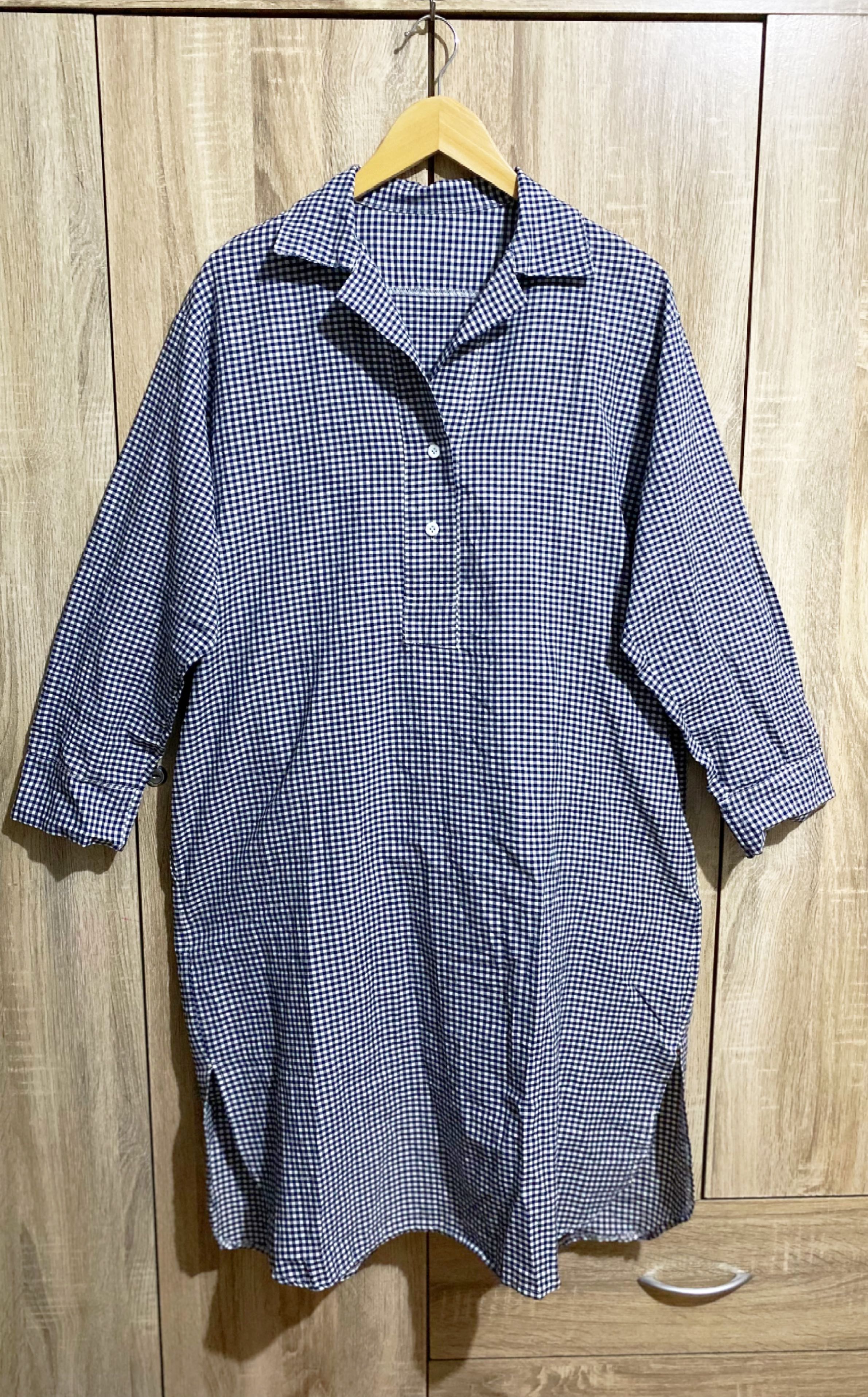 Plus Size Oversized Blue Gingham Polo Dress, Women's Fashion, Dresses