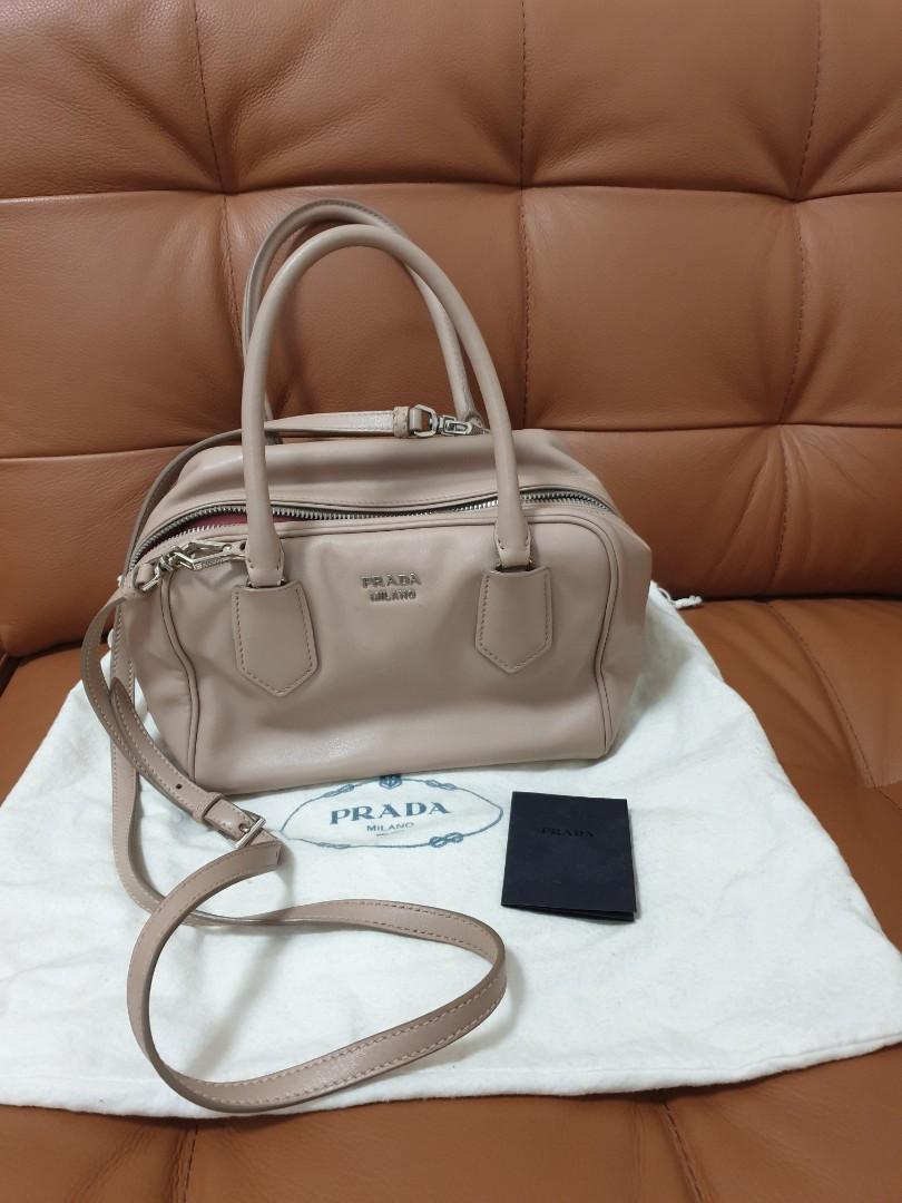 Prada inside Bag Bauletto Beige Leather Bag, Luxury, Bags & Wallets on  Carousell