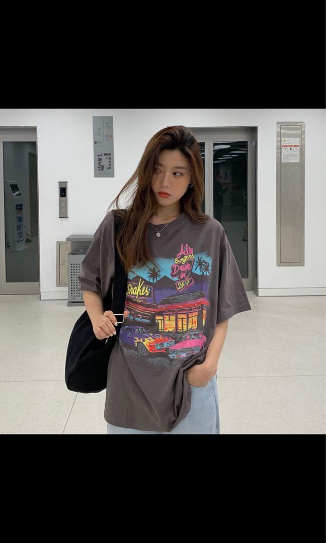 retro print oversized shirt, Women's 