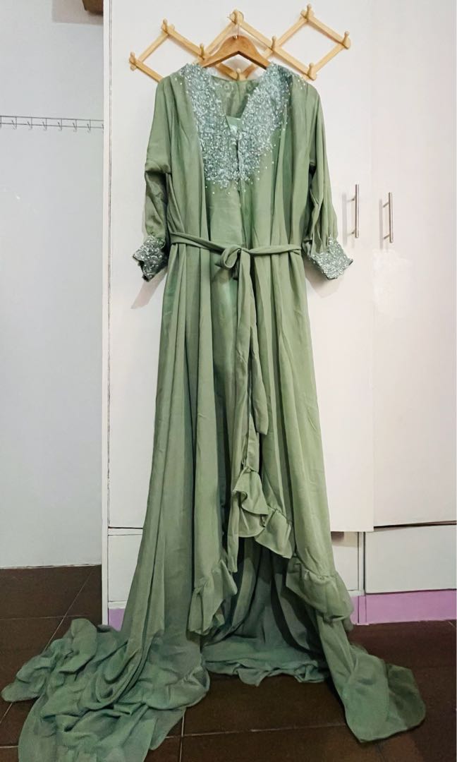 Sage Green Bridal Robe, Women's Fashion, Dresses & Sets, Dresses on