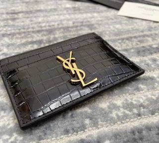 Gold YSL-plaque zipped quilted-leather cardholder, Saint Laurent