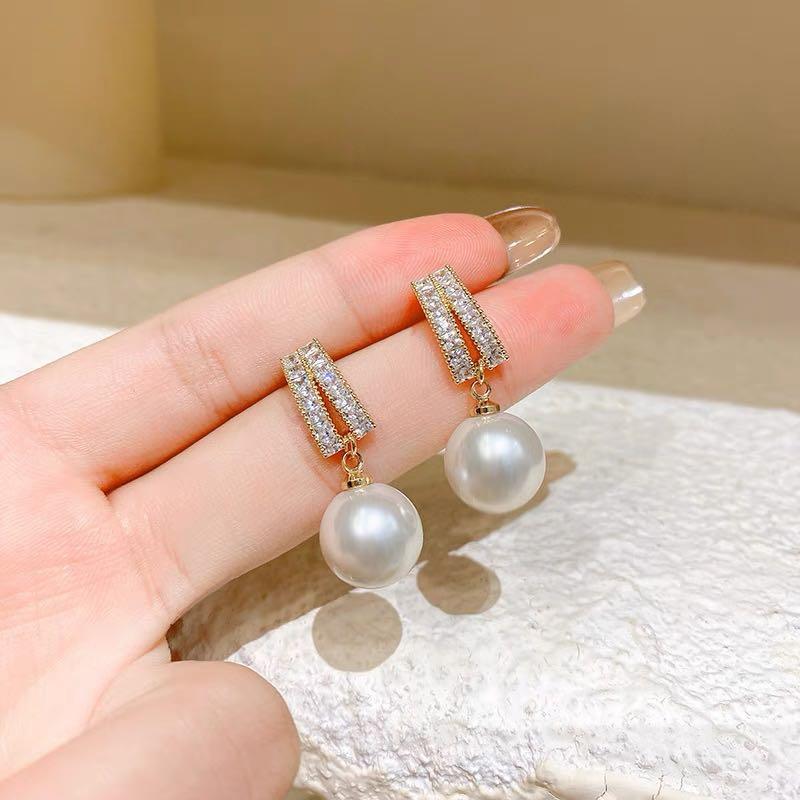 Sliver diamond Pearl earring dangling earring 925 sliver korean