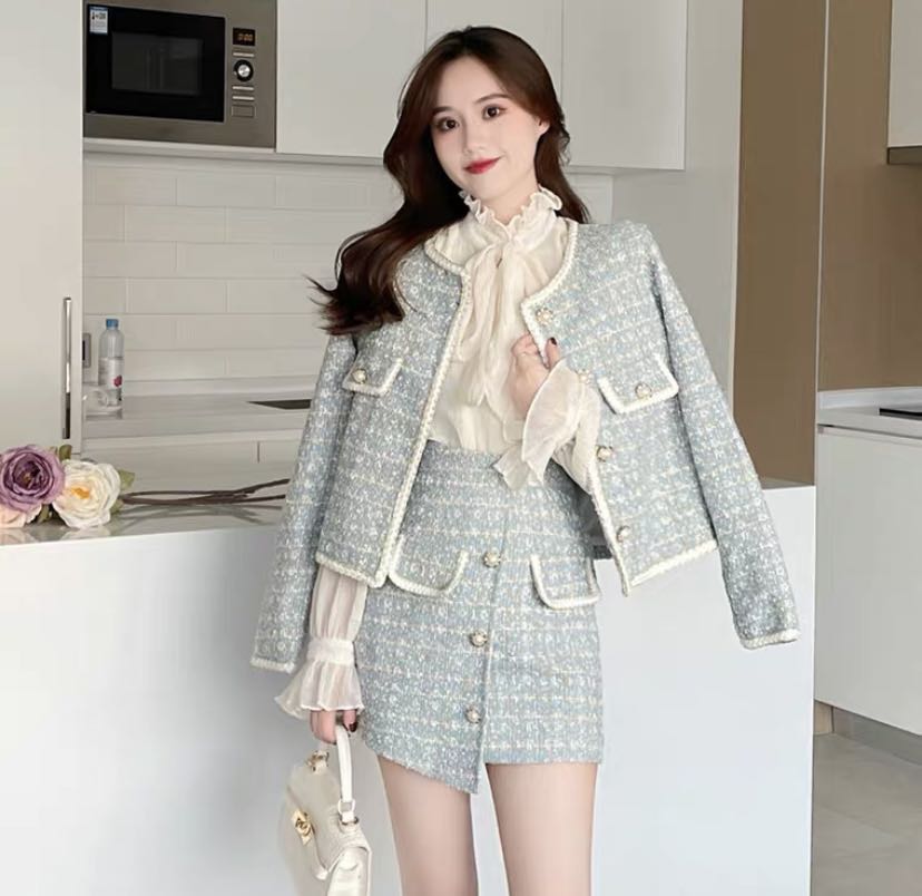 Chanel Tweed Blazer and Skirt Coordinate Set Size XL at 1stDibs