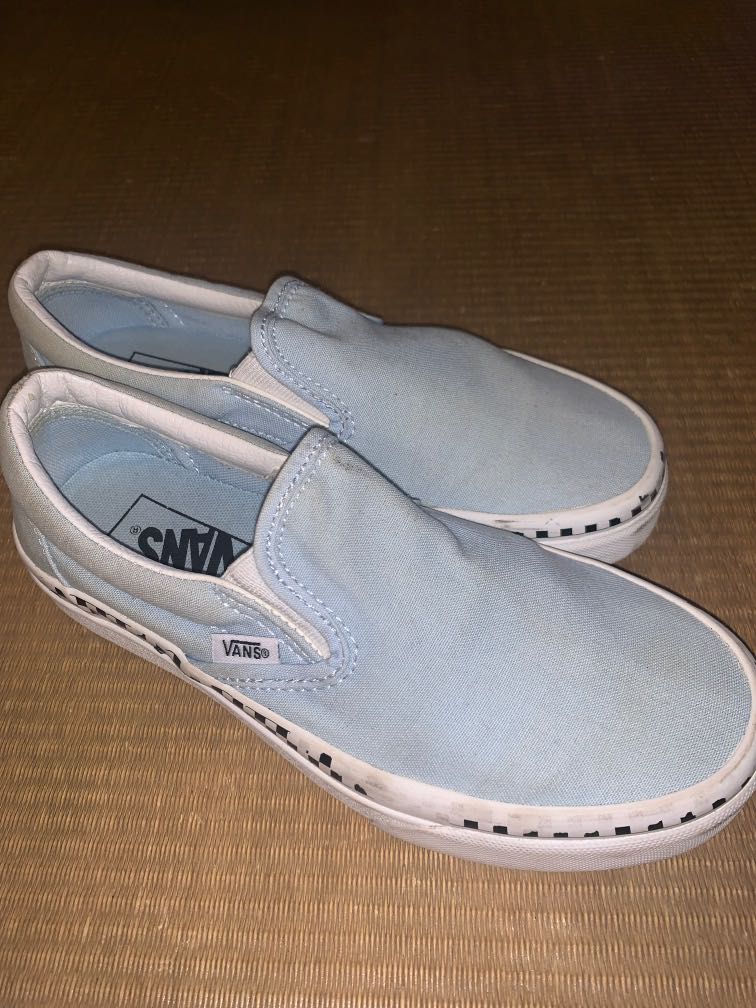 blue slip on vans with checkerboard rim