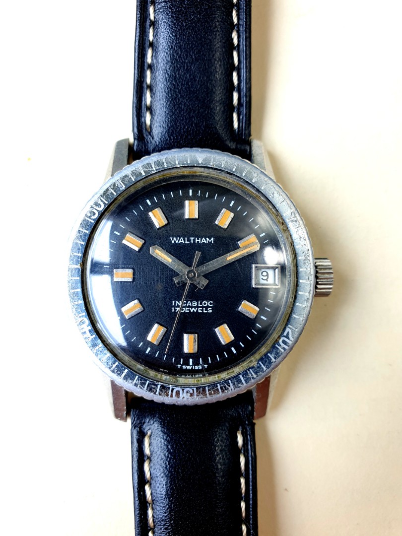 Vintage Waltham Watch Skin Diver w Ghost Bezel Manual Wind, Men's